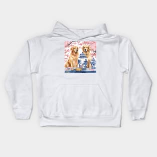 Preppy Golden Retrievers and chinoiserie jars Kids Hoodie